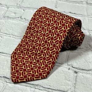 Longobardi 100% Silk Tie Red and Yellow Classic Necktie Made in Italy